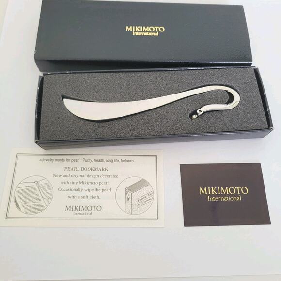 Mikimoto Bookmark Stainless Steel Geniue Pearl Silver Designer With Box - Picture 1 of 6